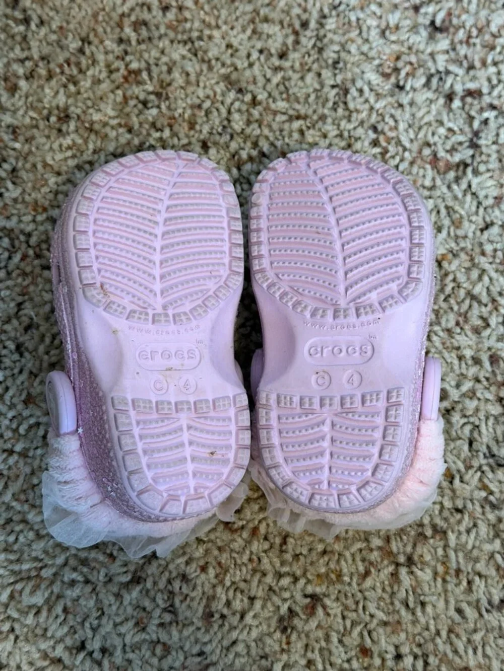 Crocs Classic Ballerina Clog 4C Pink Glitter Stars Ruffle Straps Toddler Shoes